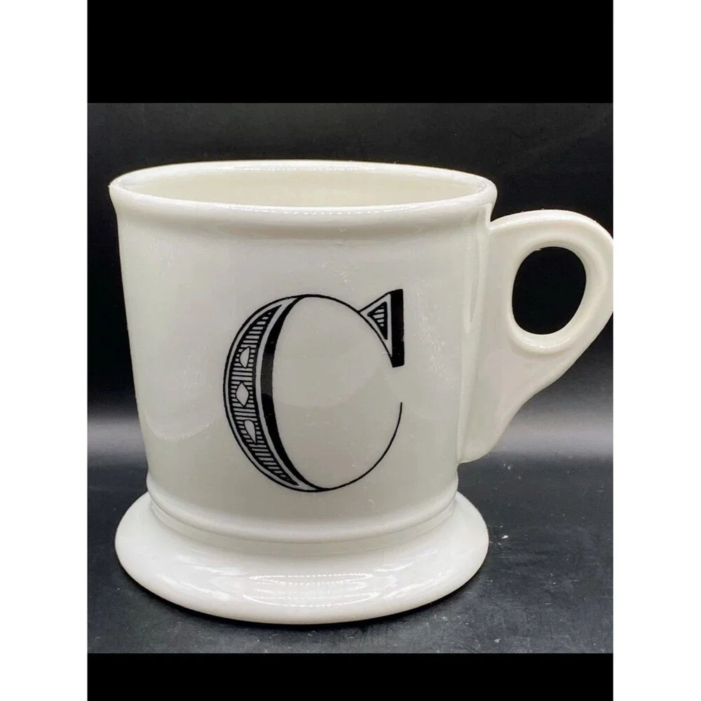Anthropologie Initial C Black Monogram Coffee Tea Mug Cup Shaving Style Classic
